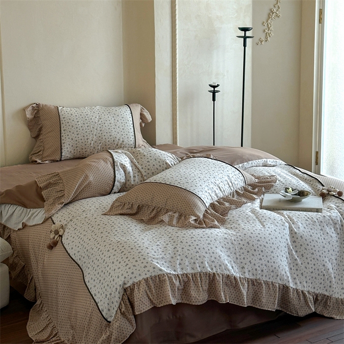 91家纺网 家纺一手货源 找家纺 （总）名品优仓 2025新款纯棉水洗棉双层纱提花韩版花边四件套 旧梦