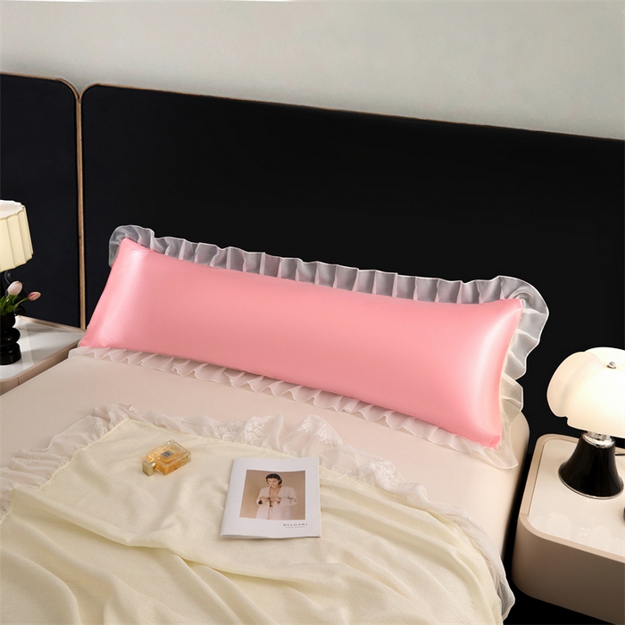 91家纺网 家纺一手货源 找家纺 梦舒羽 2025新款公主风夏季冰丝枕套双人情侣枕头套加长枕芯套1.5m内胆套 花边款-玉色