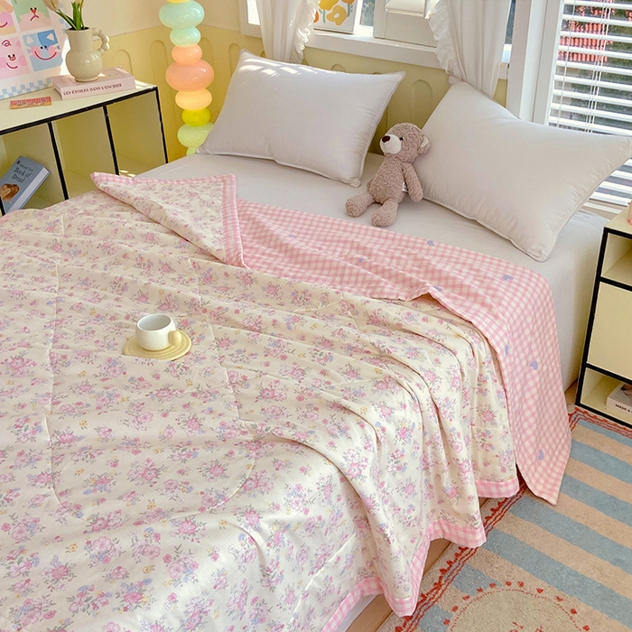 91家纺网 家纺一手货源 找家纺  2025新款A类全棉棉花夏被纯棉夏被 被子被芯 洛琳粉