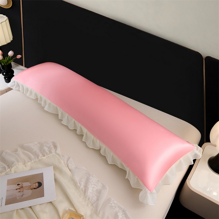 91家纺网 家纺一手货源 找家纺 梦舒羽 2025新款公主风夏季冰丝枕套双人情侣枕头套加长枕芯套1.5m内胆套 花边款-玉色