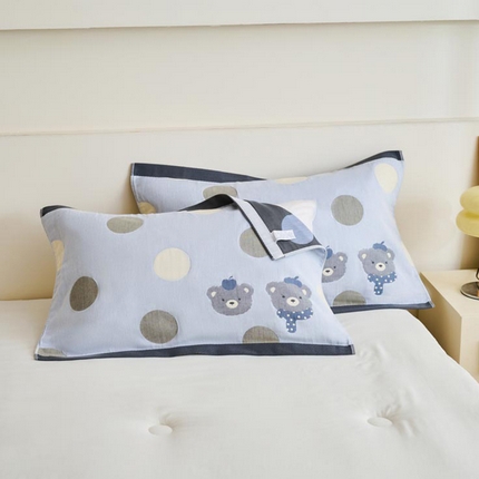  2025新款全棉多层细沙提花枕巾 小熊-浅蓝