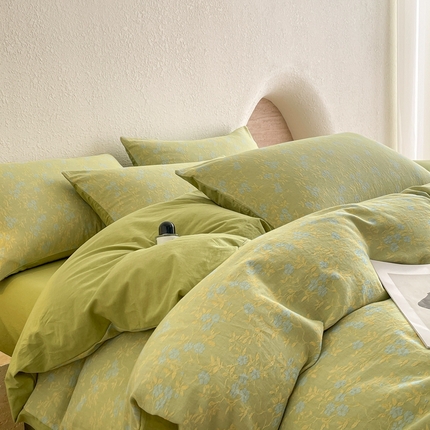 91家纺网 家纺一手货源 找家纺 寐眠2025新款全棉三层纱提花四件套 晚荷聆雨