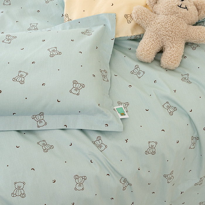 91家纺网 家纺一手货源 找家纺 良佐生活 2025新款高支高密全棉儿童被套 爱尼熊-蓝