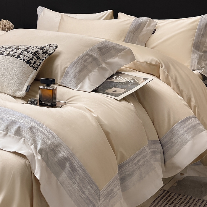 91家纺网 家纺一手货源 找家纺 直播爆款A类100支长绒棉夹棉床盖床笠四件套全棉纯棉床单加厚高端重工刺绣四季款床上用品 瑾雅-束缦杏