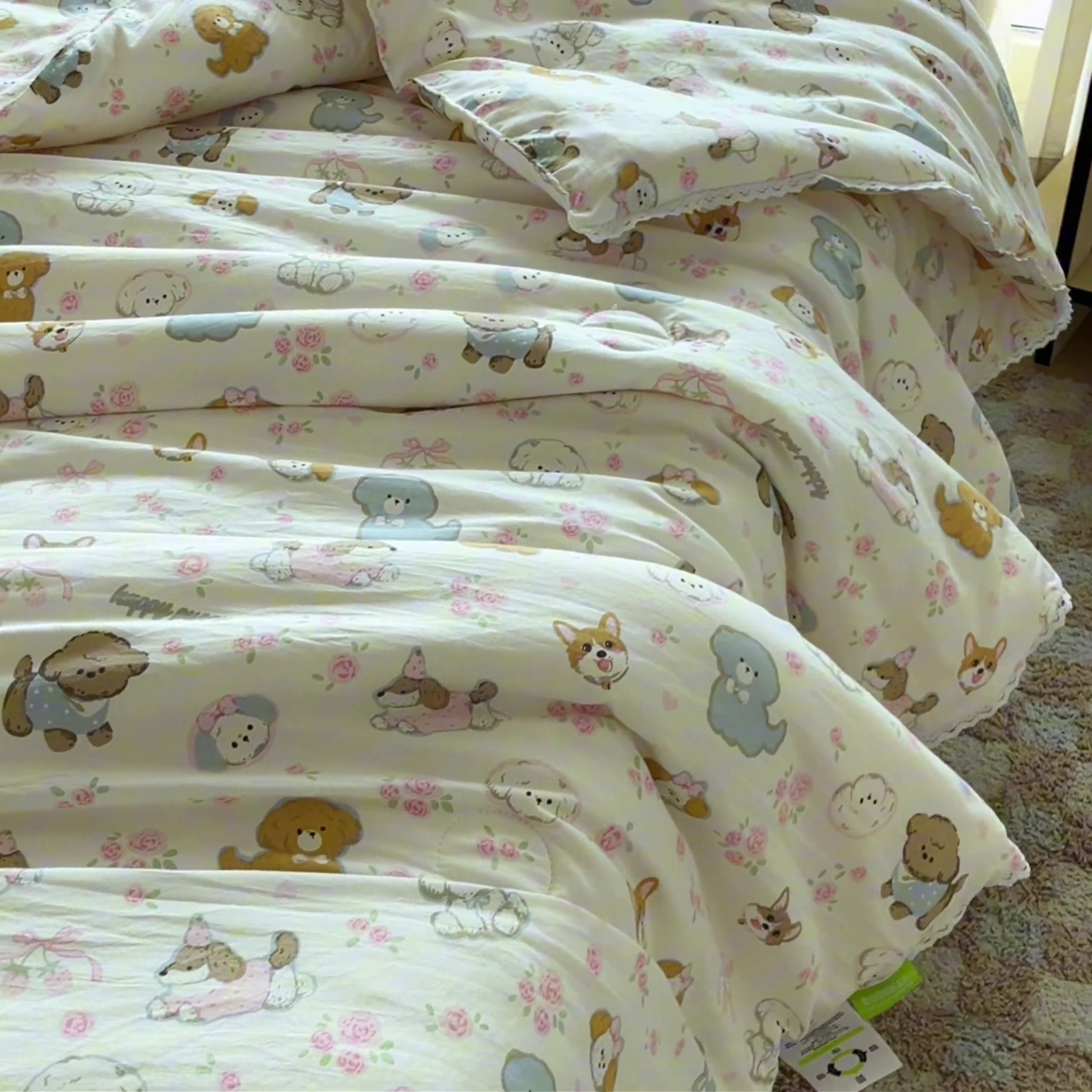 91家纺网 家纺一手货源 找家纺 创优  2025新款有氧双层纱小清新印花小花边夏被夏凉被可机洗空调被子被芯 童趣绘彩