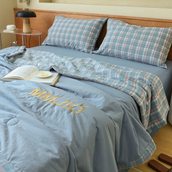 91家纺网 家纺一手货源 找家纺 寐眠2025新款全棉水洗棉刺绣夏被【夏被四件套】 冰川苍蓝