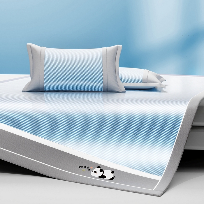 91家纺网 家纺一手货源 找家纺 川悦生活 2025新款纯色凉感冰丝席-大床 眠眠熊猫-水蓝