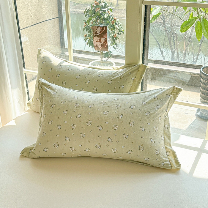 91家纺网 家纺一手货源 找家纺 创优  2025新款有氧双层纱小清新印花小花边夏被夏凉被可机洗空调被子被芯 素雅茶绿