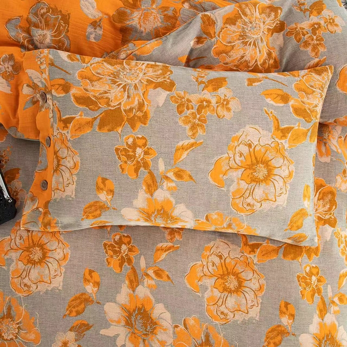 91家纺网 家纺一手货源 找家纺 双层纱家居 2025新款浅色系列双层纱四件套 金玉满堂黄