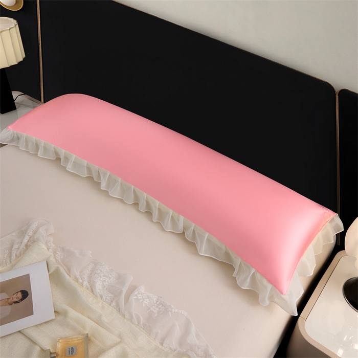 91家纺网 家纺一手货源 找家纺 梦舒羽 2025新款公主风夏季冰丝枕套双人情侣枕头套加长枕芯套1.5m内胆套 花边款-玉色