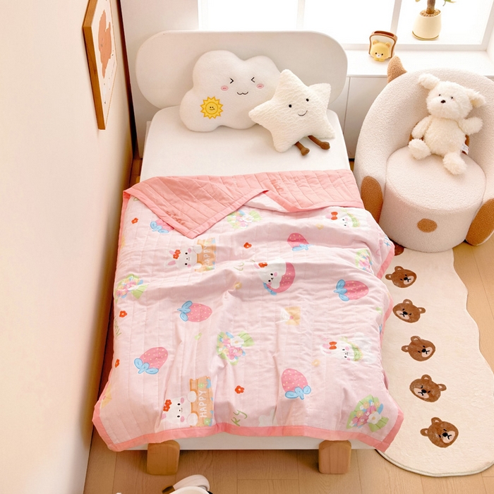 91家纺网 家纺一手货源 找家纺 梵赫   2025新款全棉卡通夏被 蝴蝶结小兔