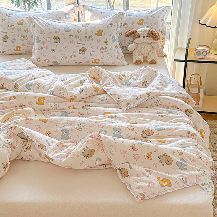 91家纺网 家纺一手货源 找家纺 创优  2025新款有氧双层纱小清新印花小花边夏被夏凉被可机洗空调被子被芯 童趣绘彩