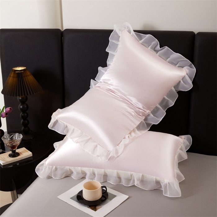 91家纺网 家纺一手货源 找家纺 梦舒羽 2025新款公主风夏季冰丝枕套单人一对装可水洗花边枕头套宿舍48x74cm枕芯套枕头套 花边款-淡雅玉