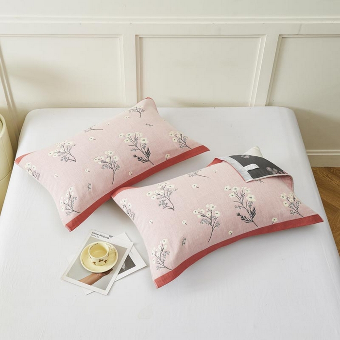 91家纺网 家纺一手货源 找家纺 2025新款纯棉加厚精梳棉纱布枕巾 慕朵-粉色 52*78cm/对