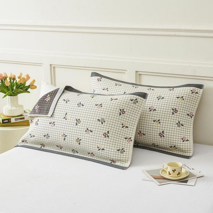 91家纺网 家纺一手货源 找家纺 2025新款纯棉加厚精梳棉纱布枕巾 花韵-米 52*78cm/对