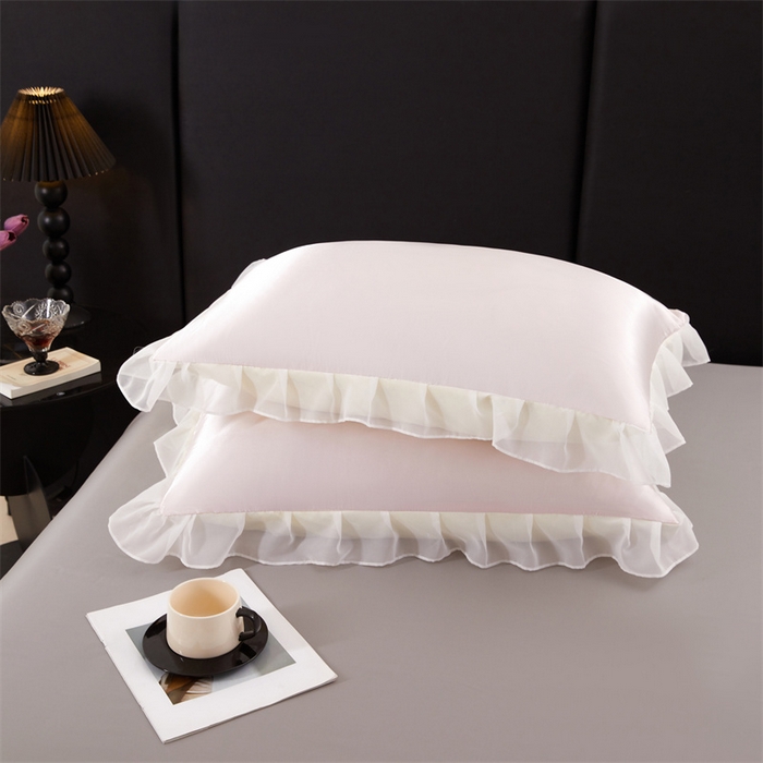 91家纺网 家纺一手货源 找家纺 梦舒羽 2025新款公主风夏季冰丝枕套单人一对装可水洗花边枕头套宿舍48x74cm枕芯套枕头套 花边款-淡雅玉