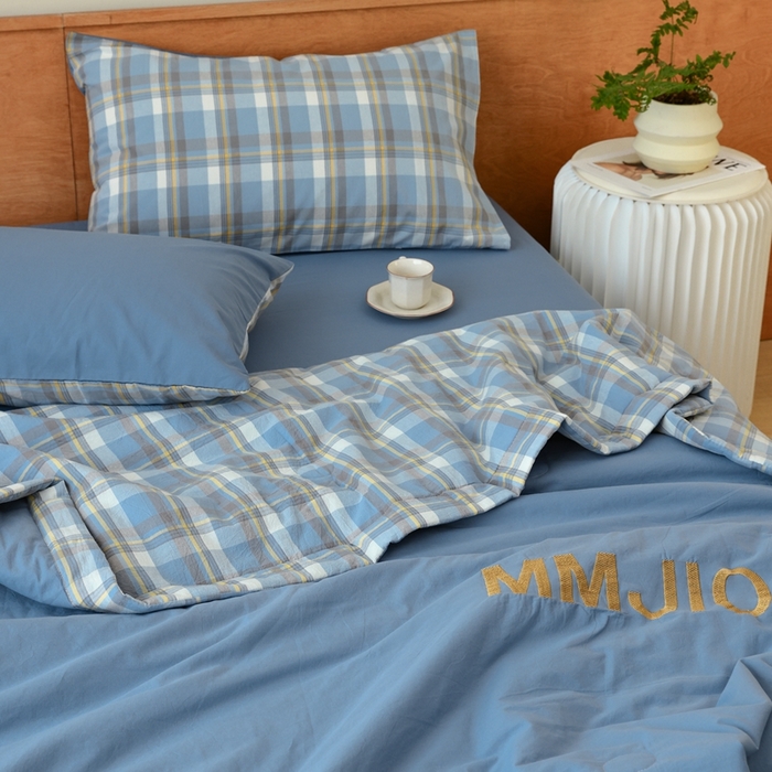 91家纺网 家纺一手货源 找家纺 寐眠2025新款全棉水洗棉刺绣夏被【夏被四件套】 冰晶苍蓝