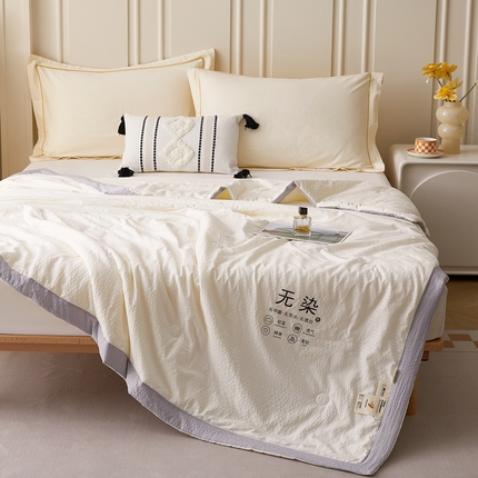  2025新款A类无染原棉大豆被夏被夏凉被空调被子 珍珠白-灰边
