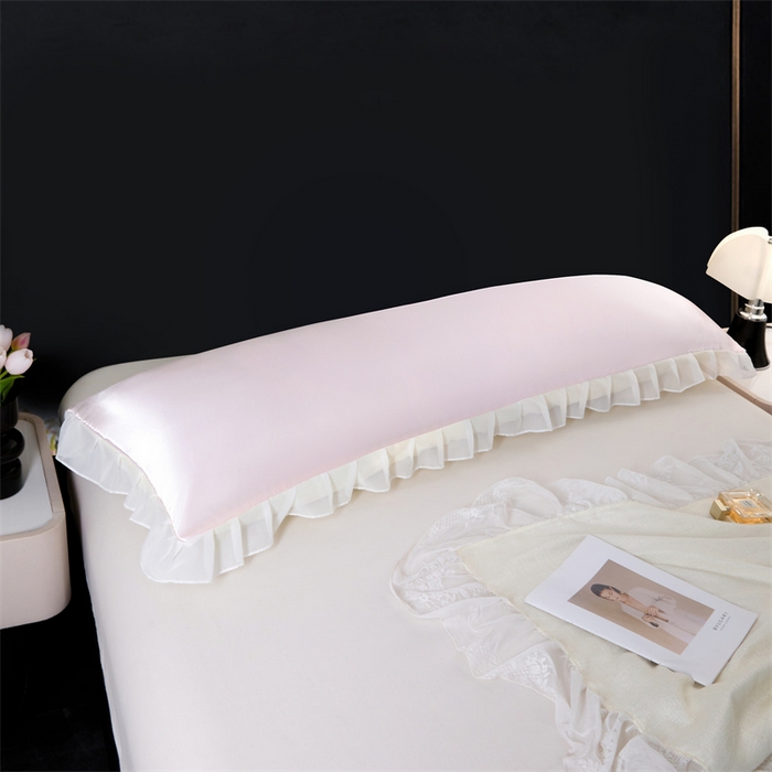 91家纺网 家纺一手货源 找家纺 梦舒羽 2025新款公主风夏季冰丝枕套双人情侣枕头套加长枕芯套1.5m内胆套 花边款-淡雅玉