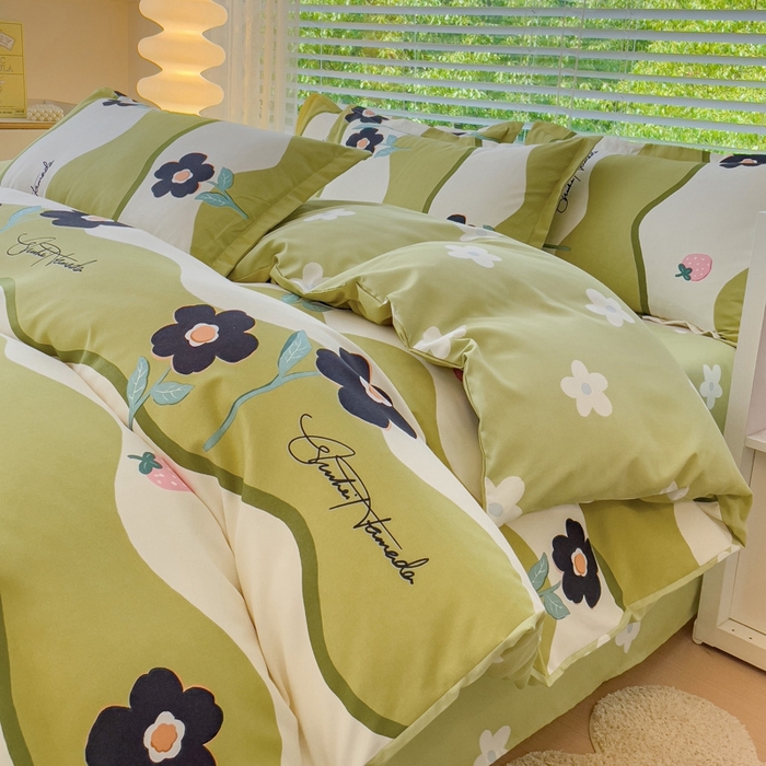 91家纺网 家纺一手货源 找家纺 2025新款亲肤磨毛四件套 茉彩花韵