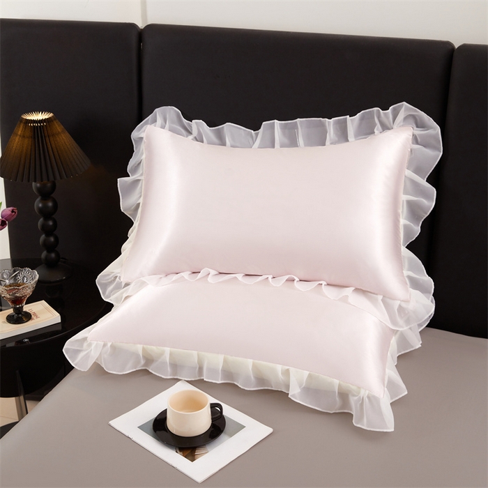 91家纺网 家纺一手货源 找家纺 梦舒羽 2025新款公主风夏季冰丝枕套单人一对装可水洗花边枕头套宿舍48x74cm枕芯套枕头套 花边款-淡雅玉