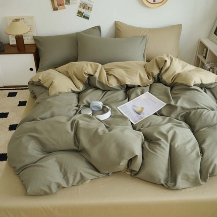 鑫琪莱家纺 2025双拼色水洗棉四件套浅灰浅咖