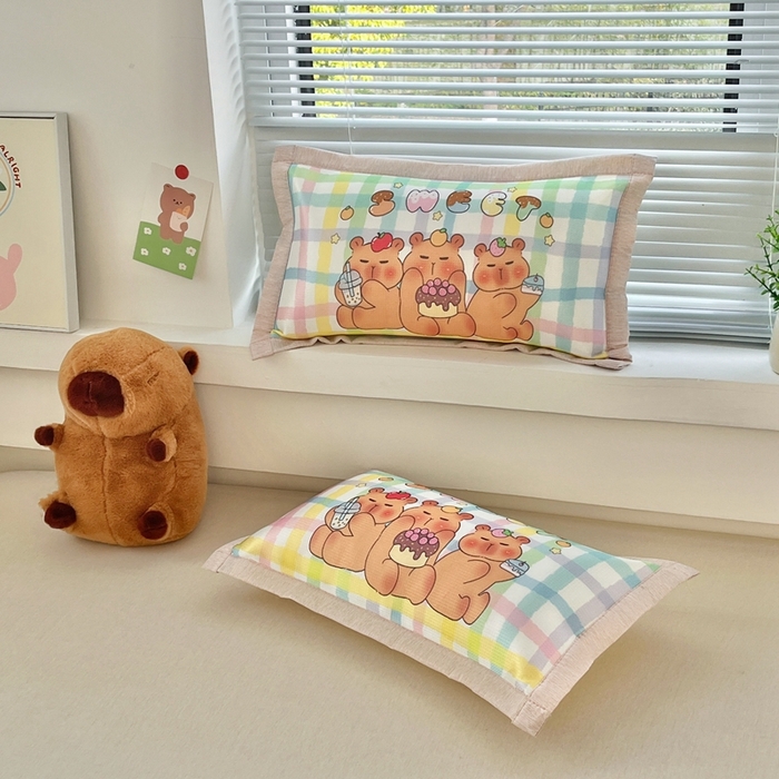 91家纺网 家纺一手货源 找家纺 博雅2025新款冰丝单枕套三丽欧，宇航员，卡皮 派对卡皮巴拉