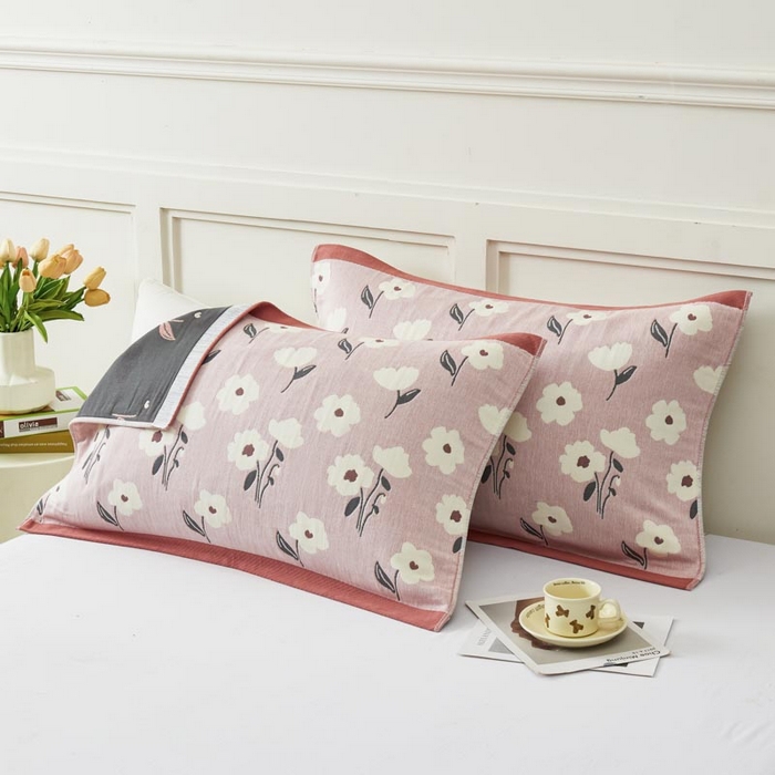 91家纺网 家纺一手货源 找家纺 2025新款纯棉加厚精梳棉纱布枕巾 夏至-粉 52*78cm/对