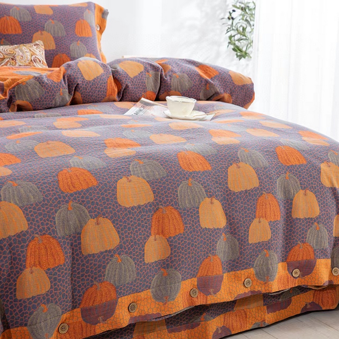 91家纺网 家纺一手货源 找家纺 双层纱家居 2025新款浅色系列双层纱四件套 南瓜-橘蓝