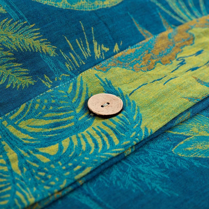 91家纺网 家纺一手货源 找家纺 双层纱家居 2025新款浅色系列双层纱四件套 奇幻丛林蓝