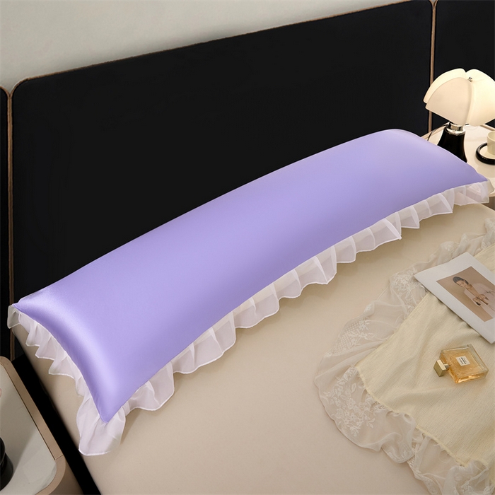 91家纺网 家纺一手货源 找家纺 梦舒羽 2025新款公主风夏季冰丝枕套双人情侣枕头套加长枕芯套1.5m内胆套 花边款-雪青色 