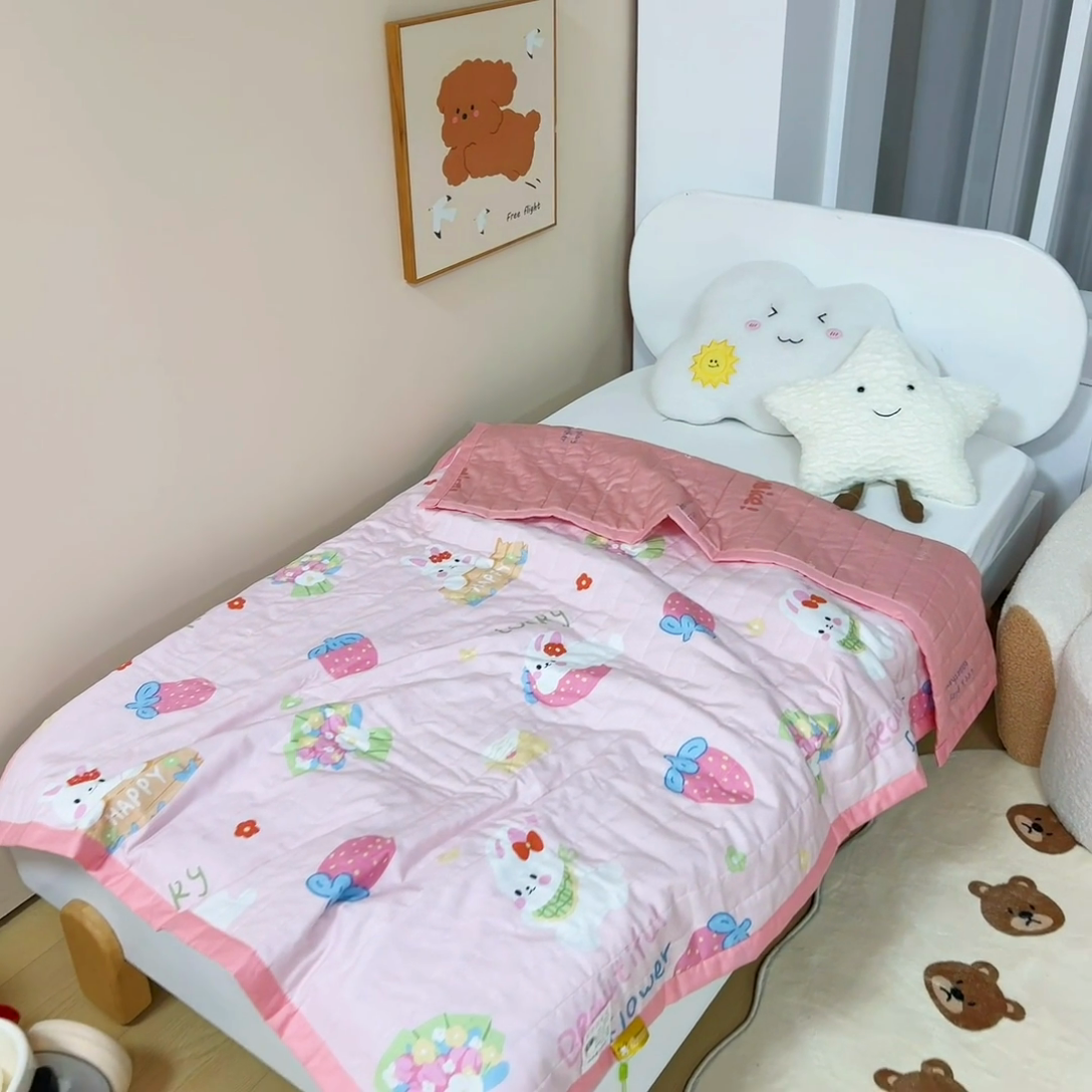 91家纺网 家纺一手货源 找家纺 梵赫   2025新款全棉卡通夏被 蝴蝶结小兔