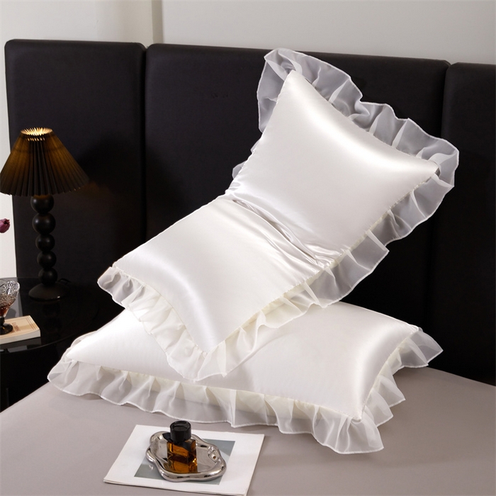 91家纺网 家纺一手货源 找家纺 梦舒羽 2025新款公主风夏季冰丝枕套单人一对装可水洗花边枕头套宿舍48x74cm枕芯套枕头套 花边款-珍珠白