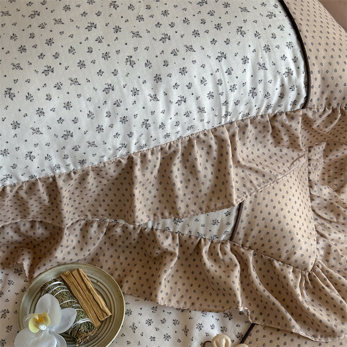 91家纺网 家纺一手货源 找家纺 （总）名品优仓 2025新款纯棉水洗棉双层纱提花韩版花边四件套 旧梦