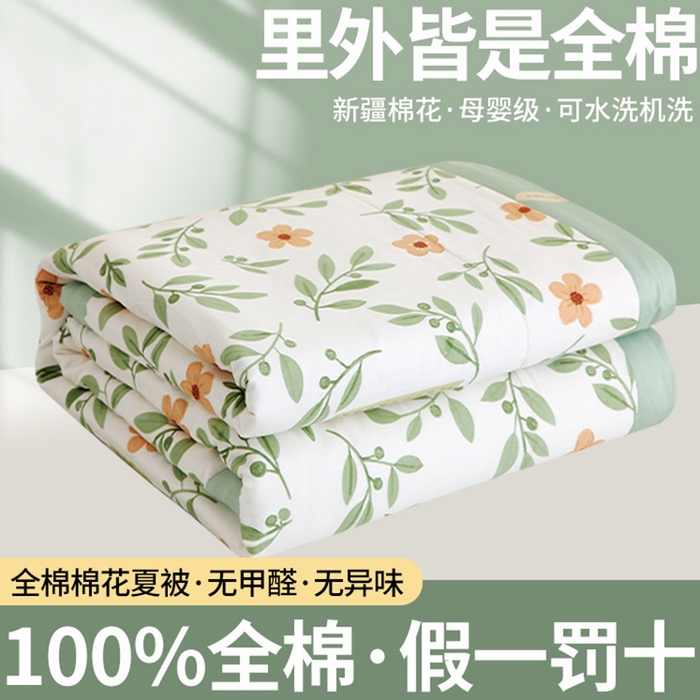 91家纺网 家纺一手货源 找家纺  2025新款A类全棉棉花夏被纯棉夏被 被子被芯 青柠薄荷