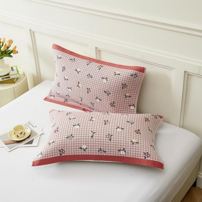 91家纺网 家纺一手货源 找家纺 2025新款纯棉加厚精梳棉纱布枕巾 花韵-粉 52*78cm/对