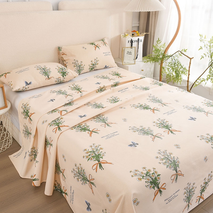 91家纺网 家纺一手货源 找家纺 红日子纺织品 2025新款艾草老粗布床单印花凉席三件套 山梦