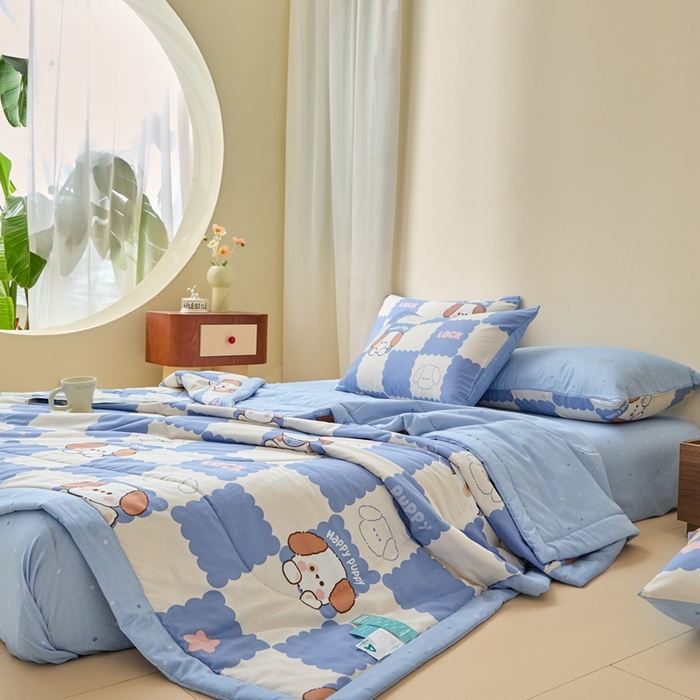 91家纺网 家纺一手货源 找家纺 珂博家纺2025新款亲肤全棉印花夏被 嗨皮狗