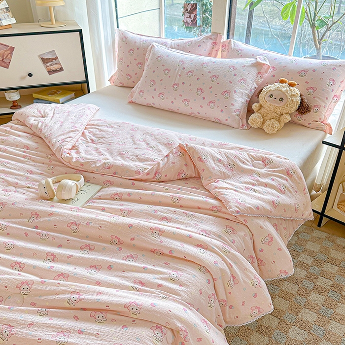 91家纺网 家纺一手货源 找家纺 （总）创优  2025新款有氧双层纱小清新印花小花边夏被夏凉被可机洗空调被子被芯