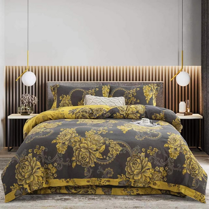 91家纺网 家纺一手货源 找家纺 双层纱家居 2025新款深色系列双层纱四件套 黑金