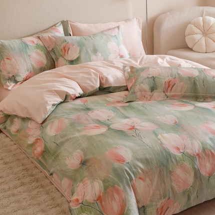 2025新款全棉纯棉【如梦令】红金裸盖棉四件套【标准号全网控价（折后券后）不低于199元】 青枝柔蔓