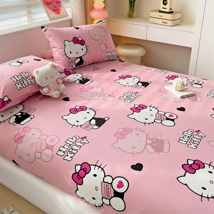 91家纺网 家纺一手货源 找家纺 名兮家居 2025新款正版授权经典奥特曼-三丽鸥全棉印花床笠 爱心kt