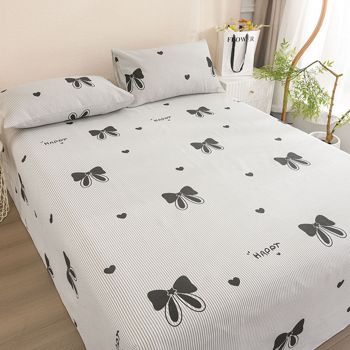 91家纺网 家纺一手货源 找家纺 红日子纺织品 2025新款艾草老粗布床单印花凉席三件套 蝴蝶结