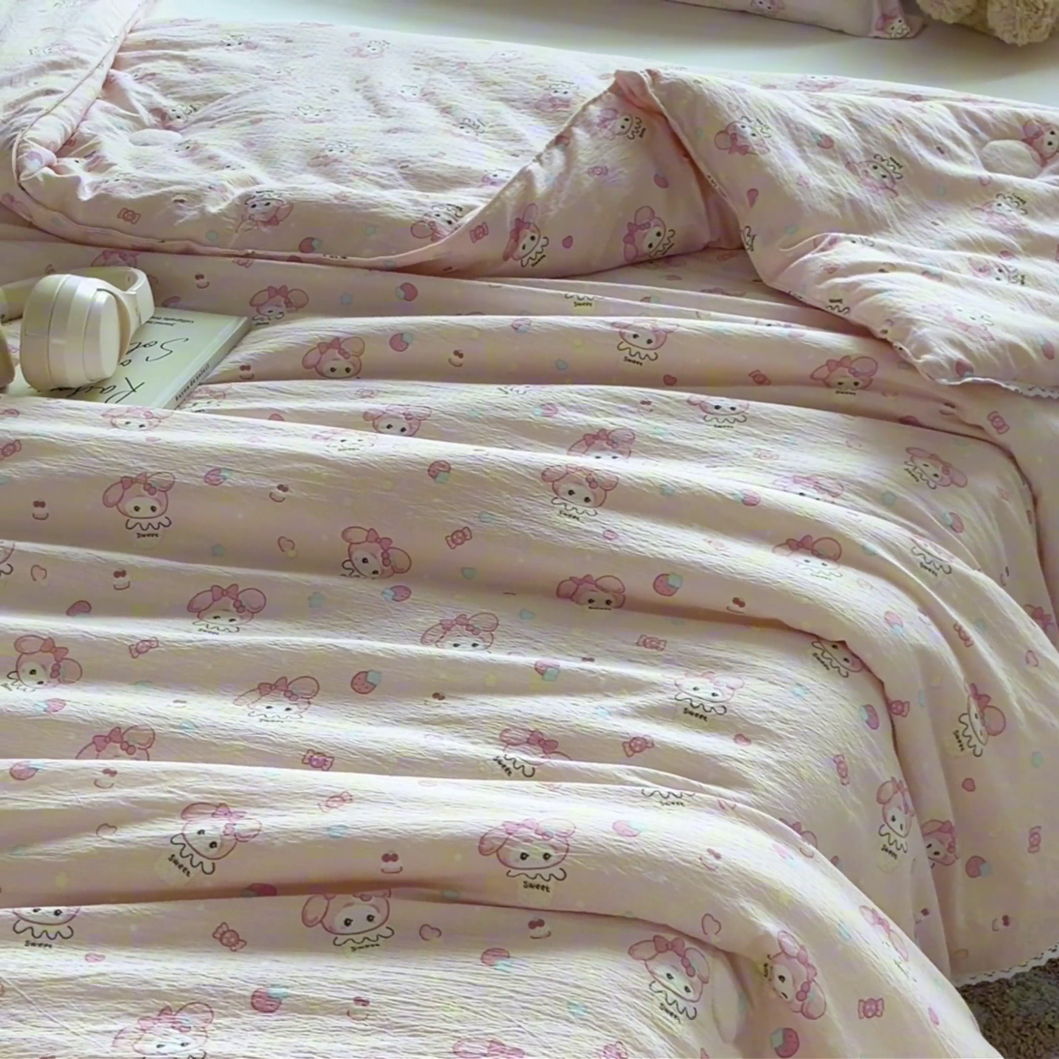 91家纺网 家纺一手货源 找家纺 创优  2025新款有氧双层纱小清新印花小花边夏被夏凉被可机洗空调被子被芯 小美冰激凌