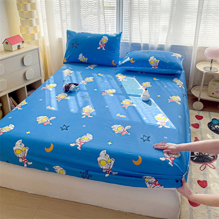 91家纺网 家纺一手货源 找家纺 名兮家居 2025新款正版授权经典奥特曼-三丽鸥全棉印花床笠 艾斯奥特曼