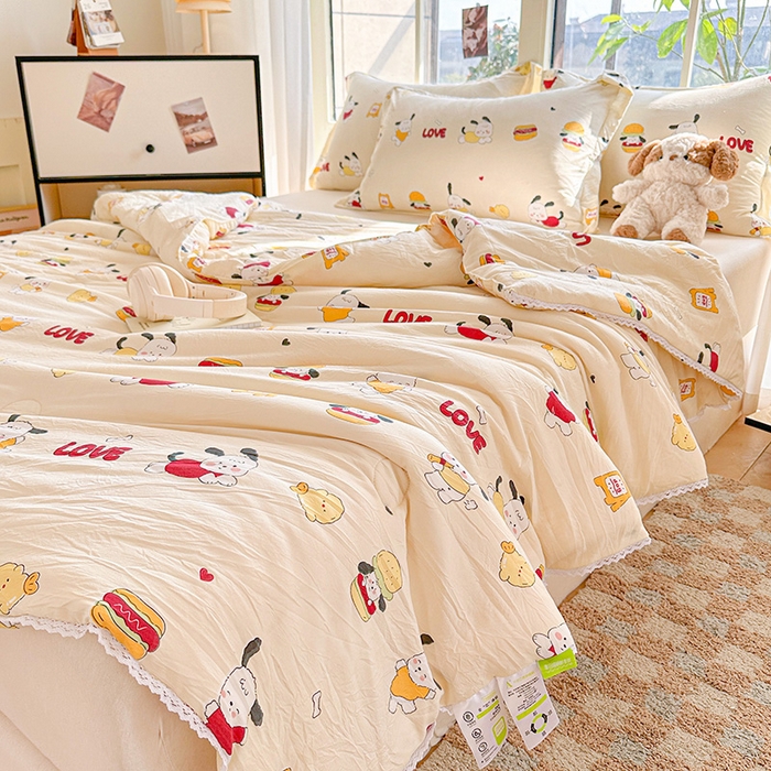 91家纺网 家纺一手货源 找家纺 创优  2025新款有氧双层纱小清新印花小花边夏被夏凉被可机洗空调被子被芯 豆包