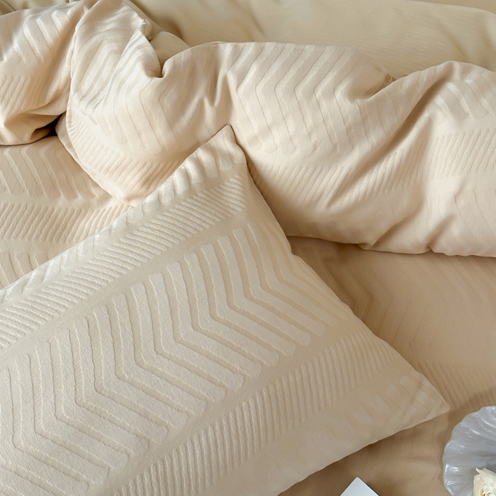 91家纺网 家纺一手货源 找家纺 例外Home 2025新款全棉提花四件套-鱼骨纹 鱼骨纹-杏仁黄