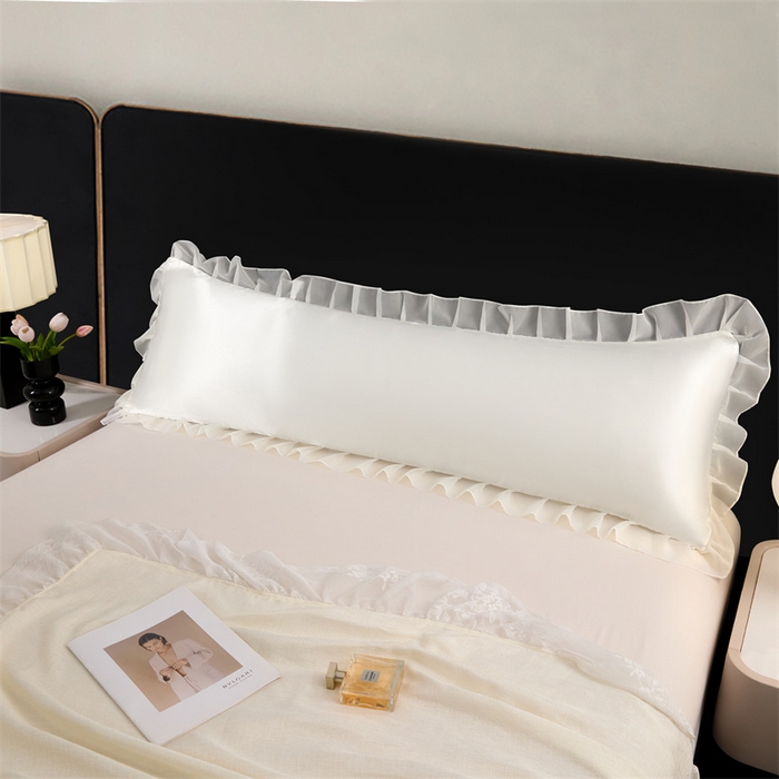 91家纺网 家纺一手货源 找家纺 梦舒羽 2025新款公主风夏季冰丝枕套双人情侣枕头套加长枕芯套1.5m内胆套 花边款-珍珠白