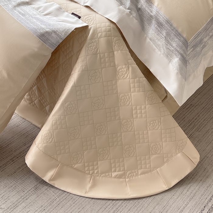 91家纺网 家纺一手货源 找家纺  2025新款直播爆款A类100支长绒棉夹棉床盖床笠四件套全棉纯棉床单加厚高端重工刺绣四季款床上用品 瑾雅-束缦杏