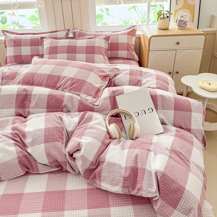 91家纺网 家纺一手货源 找家纺 首爱家纺 2025新款色织老粗布四件套全棉四件套纯棉四件套 樱络